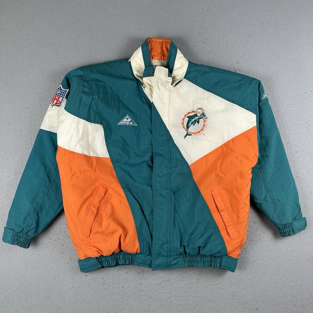 Vintage Apex One Miami Dolphins Puffer Jacket Men's Large Full Zip Pro‎ Line